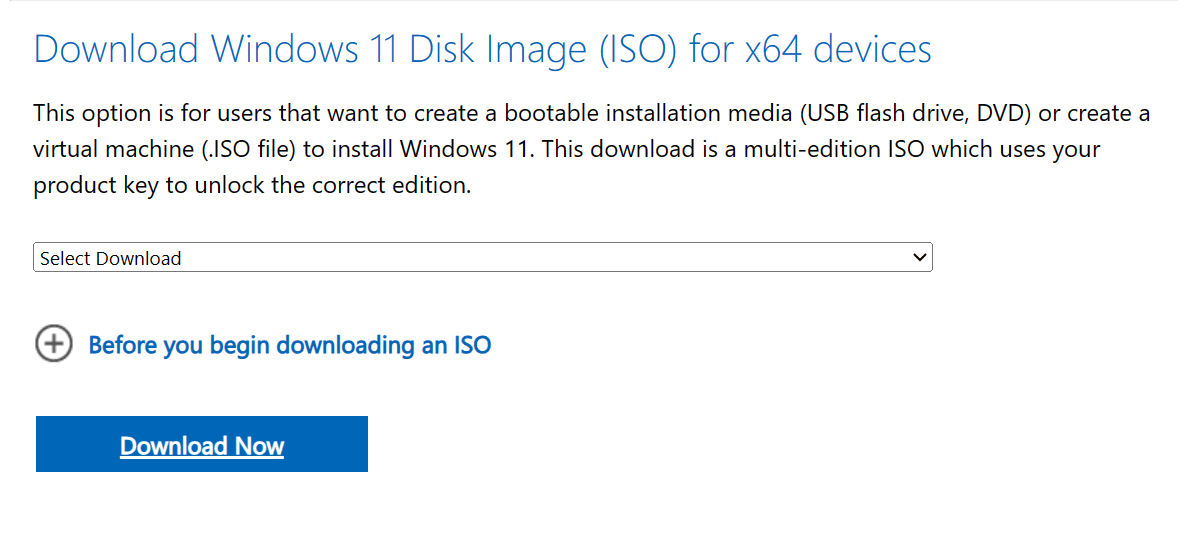 Windows 11 ISO download site.