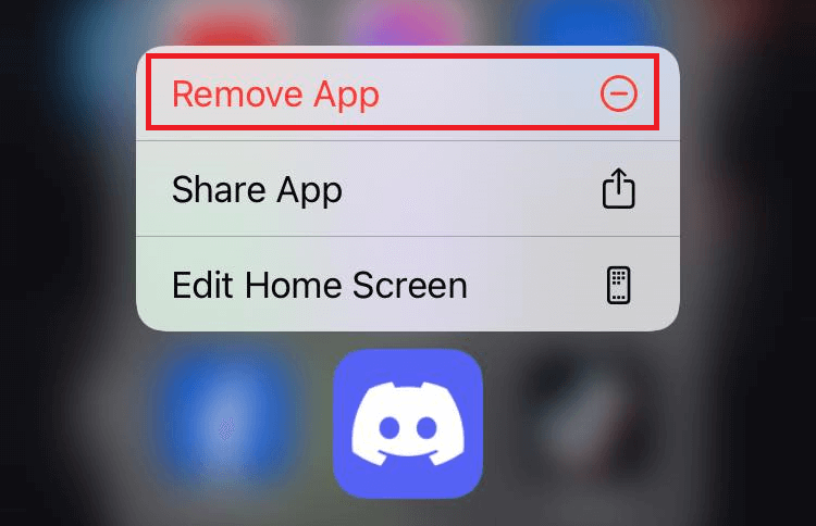 "Remove App" highlighted for Discord on iPhone.
