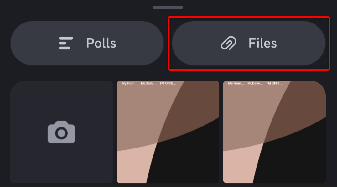 "Files" option for uploading in Discord mobile.