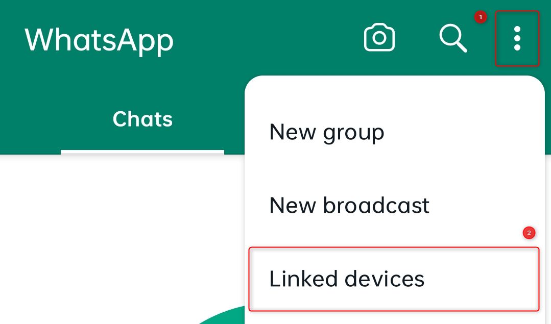 "Linked devices" option in WhatsApp mobile app.
