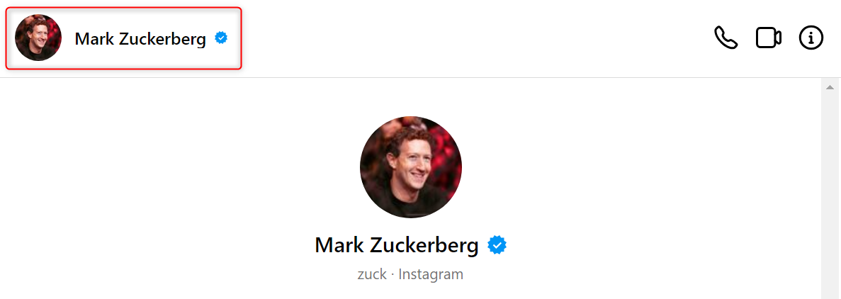 Mark Zuckerberg's name highlighted on Instagram DM.