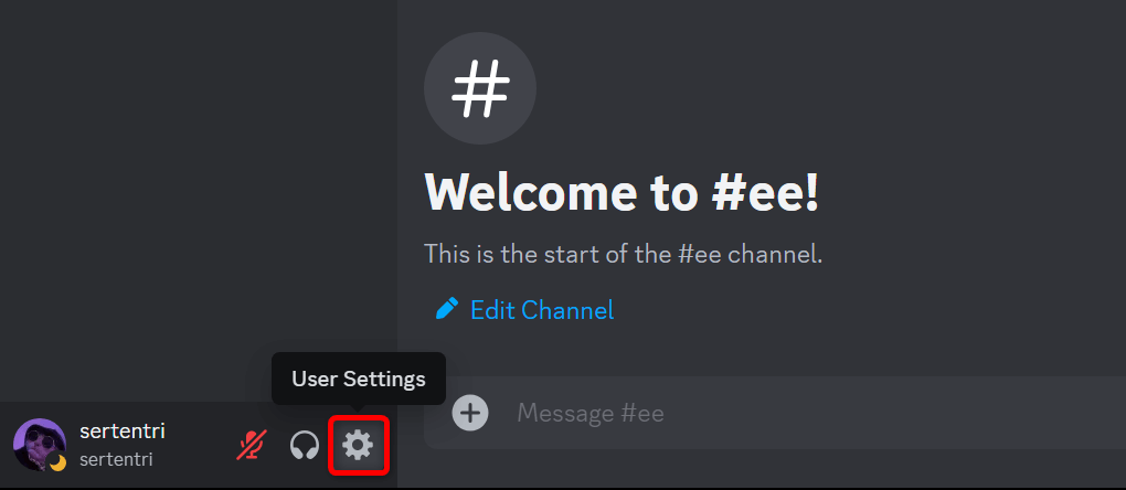 "User Settings" option in Discord for web.