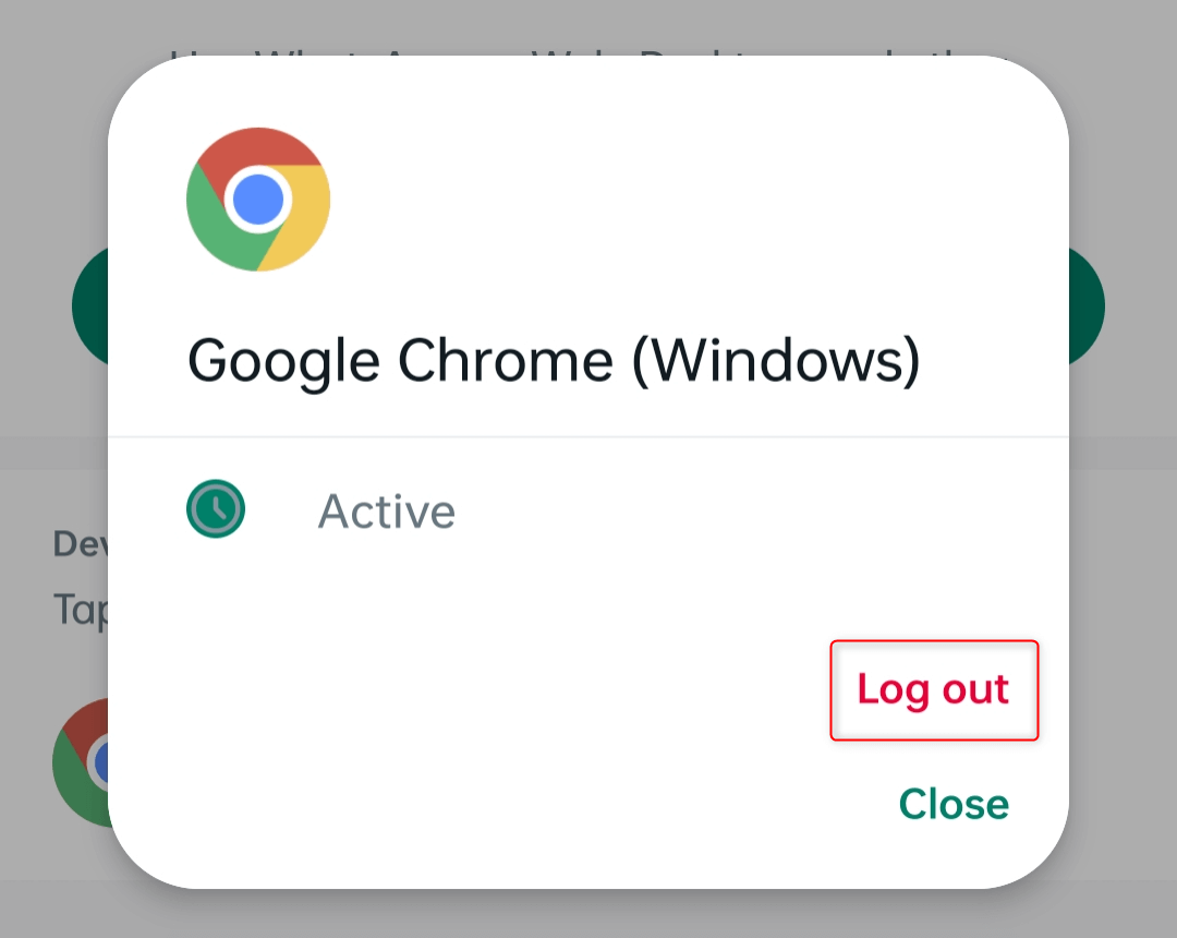 "Log out" option for linked devices on WhatsApp mobile app.
